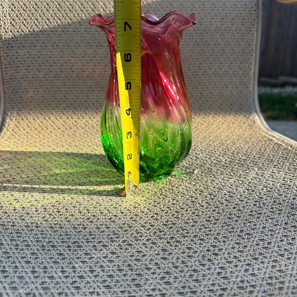 Vintage Watermelon Art Glass Hand Blown Murano Style Vase - Picture 3 of 5